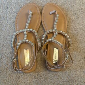 INC International Concepts Tan Sandals with Pearl Details